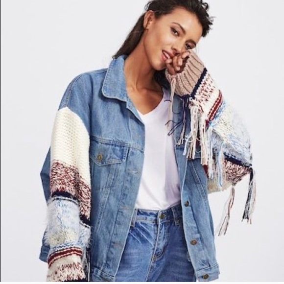 Zara Jackets & Blazers - Knit Sleeve Denim Jacket